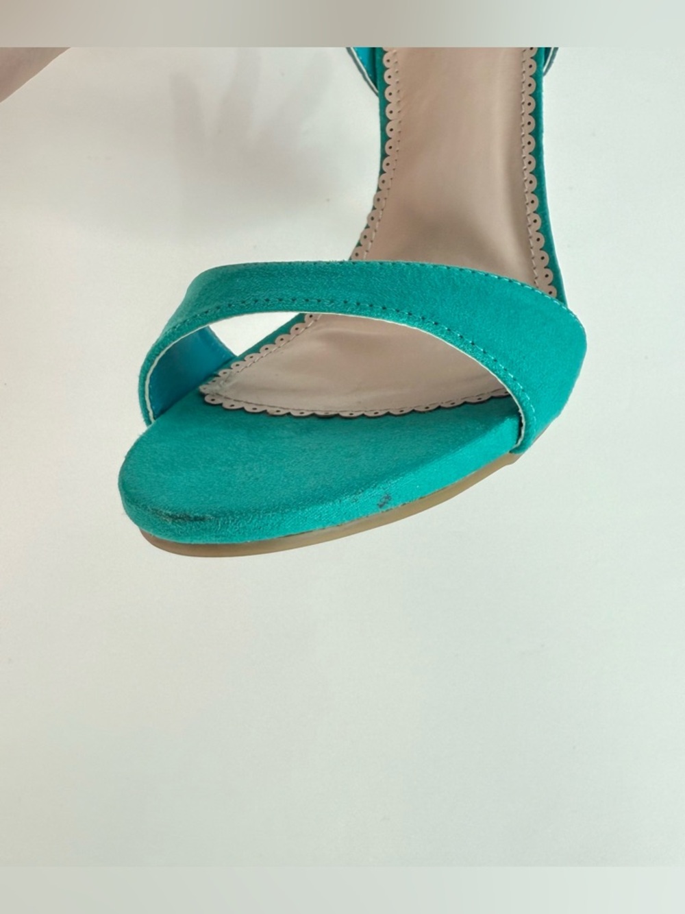 MADISON Teal Cage 3 Buckle Faux Suede Stiletto Open Toe Heels Size 9 - Picture 13 of 16